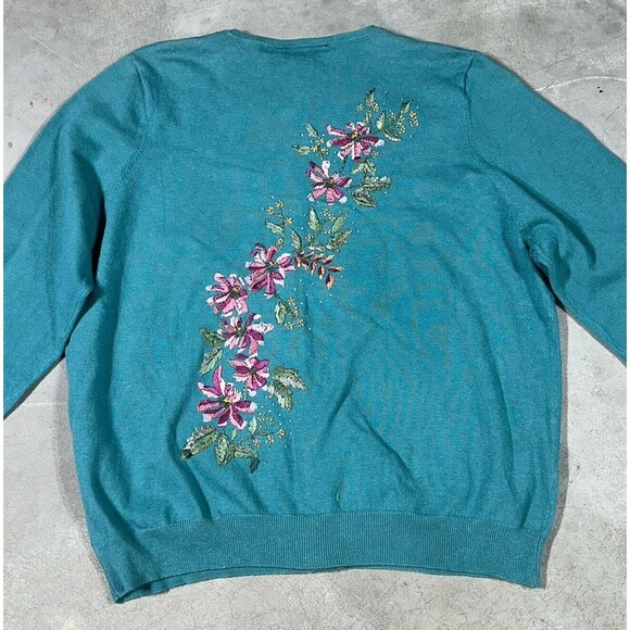 NWT Venezia Multicolor Floral Crew Neck Cardigan Sweater Women Size 14/16 - Picture 5 of 13